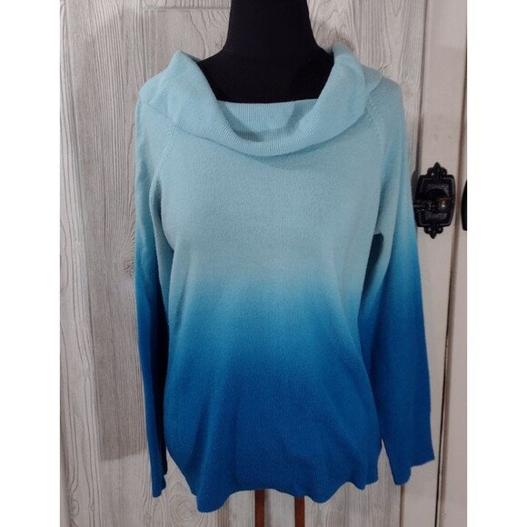 Christopher & Banks Sweater Large Womens Blue Ombré Cowl Neck Lightweight - Picture 2 of 12